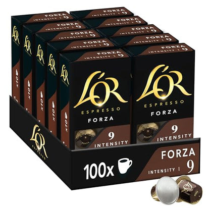 L'OR Forza - 100 Capsules de Café intensité 9 - Compatibles Nespresso®* (lot de 10 x 10)