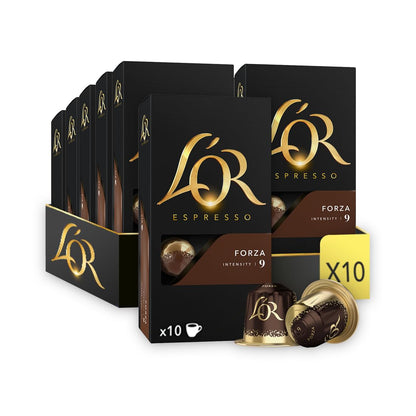 L'OR Forza - 100 Capsules de Café intensité 9 - Compatibles Nespresso®* (lot de 10 x 10)