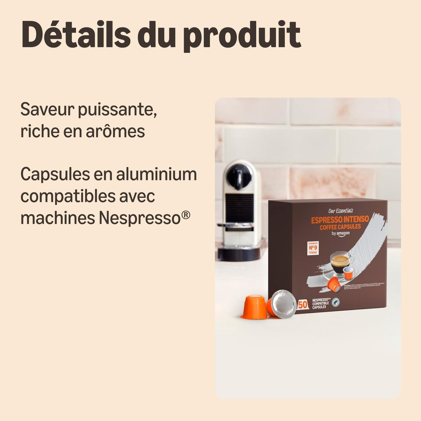 by Amazon Capsules de café Espresso Intenso compatibles Nespresso, Torréfaction Foncée, 100 unité (2 lot de 50) - Certifié Rainforest Alliance