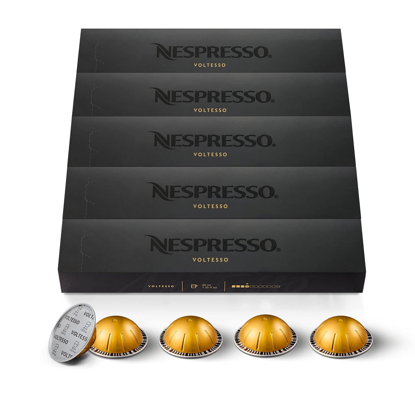 Nespresso Vertuo – Bundle 50 Capsules de Café Voltesso – Intensité 4 – Pour Espresso 40 ml – (5 étuis de 10)