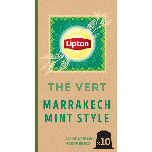 Lipton, Thé Vert, Marrakech Mint Style, Goût Menthe, Fraîcheur, Capsules Compatibles Nespresso, Ingrédients d'Origine 100% Naturelle, 10 Capsules